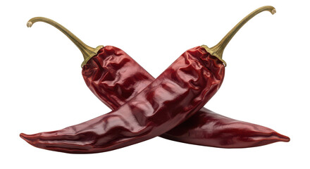 Two dried red chili peppers crossed on a background spice