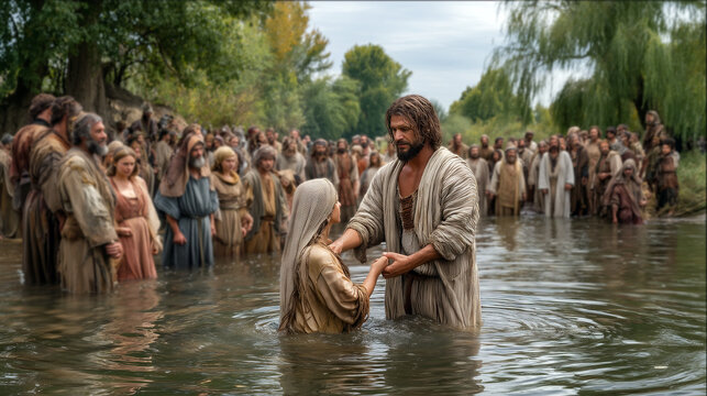 John the Baptist Baptizing in the River – Biblical Re-enactment Scene