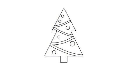 Minimalist Christmas Tree Line Drawing in Black and White for Holiday Decorations