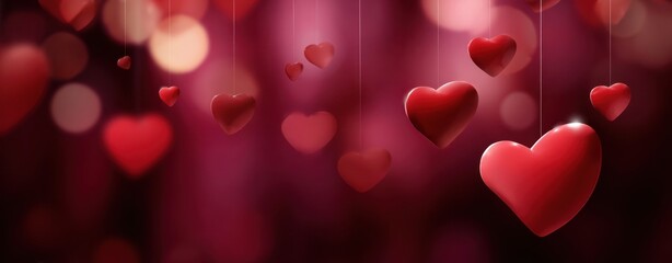 The Hearts Hanging Against Romantic Bokeh Lights for Valentine's Day Greeting Card