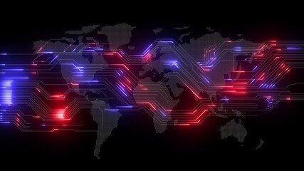 Animation of data processing with icons over connections data transfer 4k animated motion video. Network connections and data points animation over blurred cityscape background. digital data prosing. - Powered by Adobe