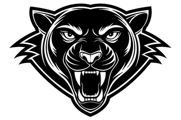 Fierce Black Panther Head Mascot Logo – Aggressive Roaring Wild Cat Illustration