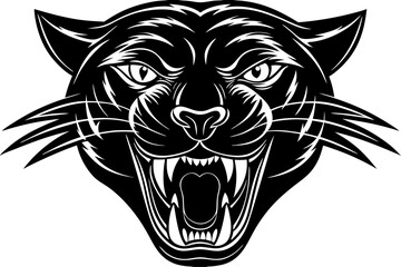 Fierce Black Panther Head Mascot Logo – Aggressive Roaring Wild Cat Illustration