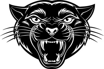 Fierce Black Panther Head Mascot Logo – Aggressive Roaring Wild Cat Illustration