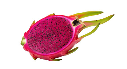 Vibrant magenta dragon fruit cut in half with seeds on background pitaya pink