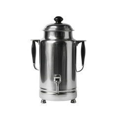 A silver coffee urn view on transparent background