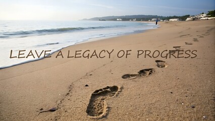 Serene Beach Landscape with Footprints and Inspirational Message
