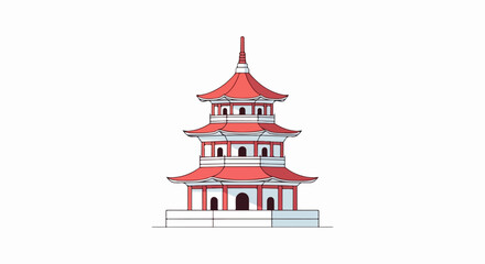 Traditional Chinese Pagoda Architectural Illustration.