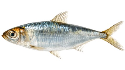 Naklejka premium Sardine Fish Cutout Isolated on White Side View Professional Stock Photo