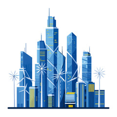 Modern Cityscape with Wind Turbines