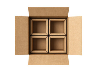 Open cardboard box with four interior compartments (1)