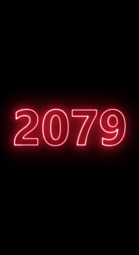 2079 Year Number Neon Motion. neon line animation. Abstract 2079 neon text animation, neon color Glowing neon number text background 4k video animation.