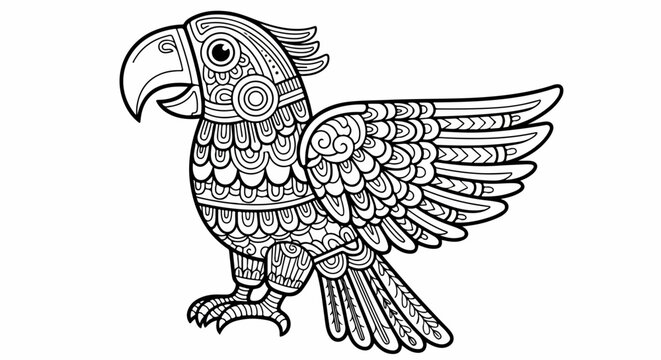 Zentangle style parrot coloring page illustration.
