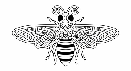 Intricate Bee Coloring Page Design.