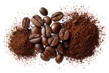 Coffee beans and grounds in a dynamic, textured display