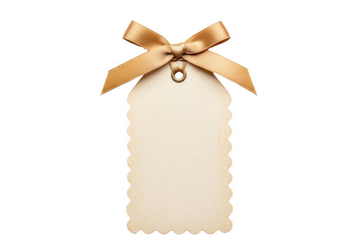 Blank gift tag with satin ribbon bow isolated PNG with Transparent Background