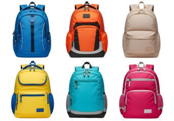 A vibrant collection of durable backpacks for students and travelers, featuring various colors and designs suitable for school, adventure, or daily commutes