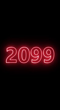 2099 Year Number Neon Motion. neon line animation. Abstract 2099 neon text animation, neon color Glowing neon number text background 4k video animation.