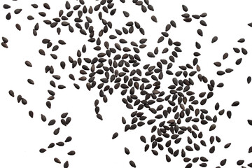 Black sesame seeds isolated on white background