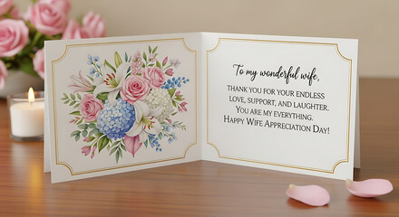 Greeting card for wife with watercolor flowers and candle light