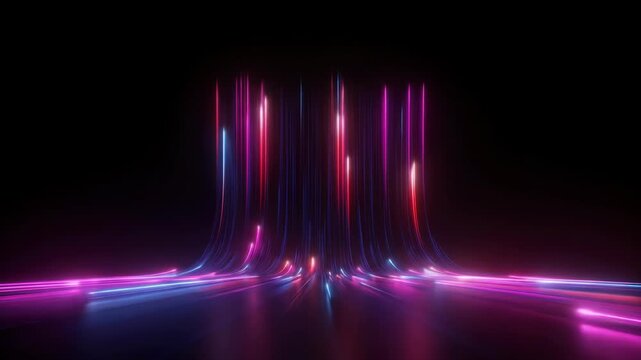 3d render abstract futuristic neon background. Glowing ascending lines. Fantastic wallpaper, radiant light, beams, futuristic, cinematic, stripes, rainbow, digital, up side, streaks, rays, fiber, data