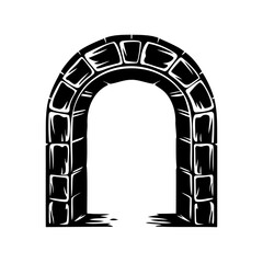 Monochrome Illustration of a Brick Archway with an Entrance to a Secret Place