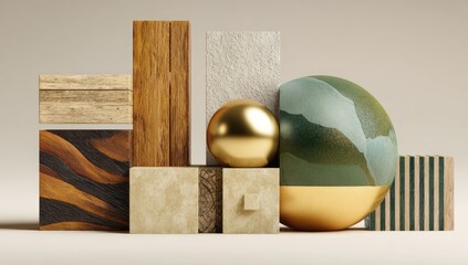 Geometric abstract composition of wood and stone