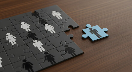 Fototapeta premium Teamwork Puzzle Piece Missing Person Human Resource Recruitment Hiring Employment Job Search Candidate Employee Workforce Diversity Inclusion