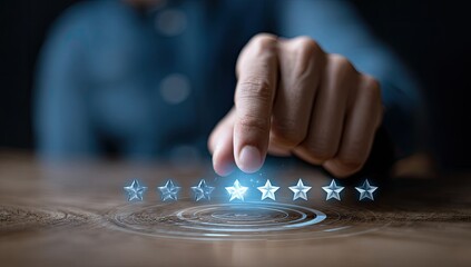 Hand selecting a glowing star rating