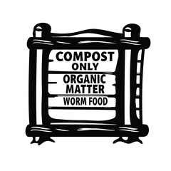 Wooden compost sign with handwritten style in black and white vector art