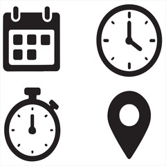 Obraz premium Date, time and address icon set vector silhouette