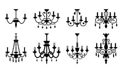 Black and white chandelier silhouettes lighting