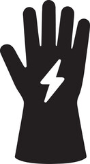 Electrical safety glove silhouette icon representing protective equipment for electricians, tools, and workplace safety.