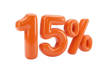 Orange 15 percent discount symbol isolated on transparent background