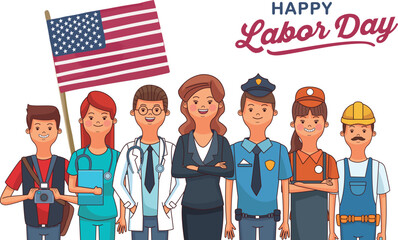 Labor Day USA  with Professional Workers – Doctor, Nurse, Policeman , Plumber , Engineer – 1st September Holiday EPS