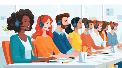 Diverse customer service representatives in a modern office setting