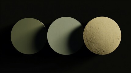 Three shaded circles, green and tan, aligned on a dark, minimal backdrop