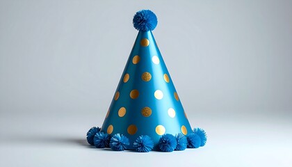 Blue Party Hat with Gold Dots, and Celebration.