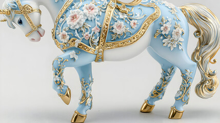 Obraz premium Detailed Porcelain Horse Figurine Decorated With Floral Design