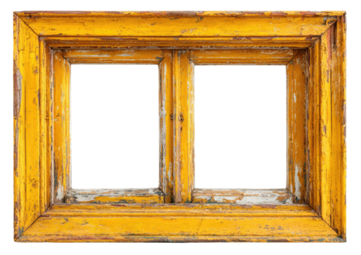 Antique, weathered, yellow window frame