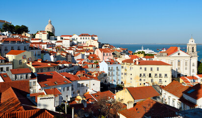 Panoramic view of the historic Alfama district  Lisbon Portugal