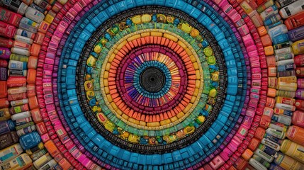 Colorful circular mandala made from waste
