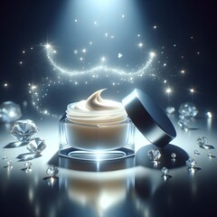 Realistic glass cosmetic mockup with creative lighting