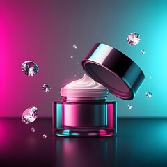 Facial cream mockup in transparent bottle with modern background