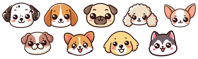 Cute Dogs Faces Vector Set – Cartoon Clipart for Kids & Stickers
