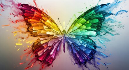 Fototapeta premium Rainbow Butterfly with Abstract Paint Strokes