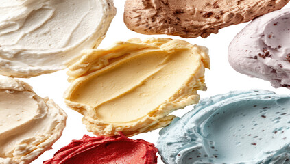 Close-up of assorted ice cream scoops