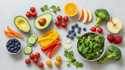 Naklejka premium Colorful Array of Fresh Fruits and Vegetables