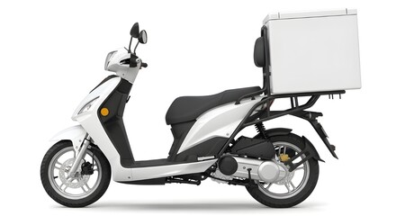 Obraz premium Delivery Scooter with Blank White Box Mockup for Branding and Advertising