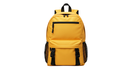 Back to school yellow backpack and travel bags isolated on white background